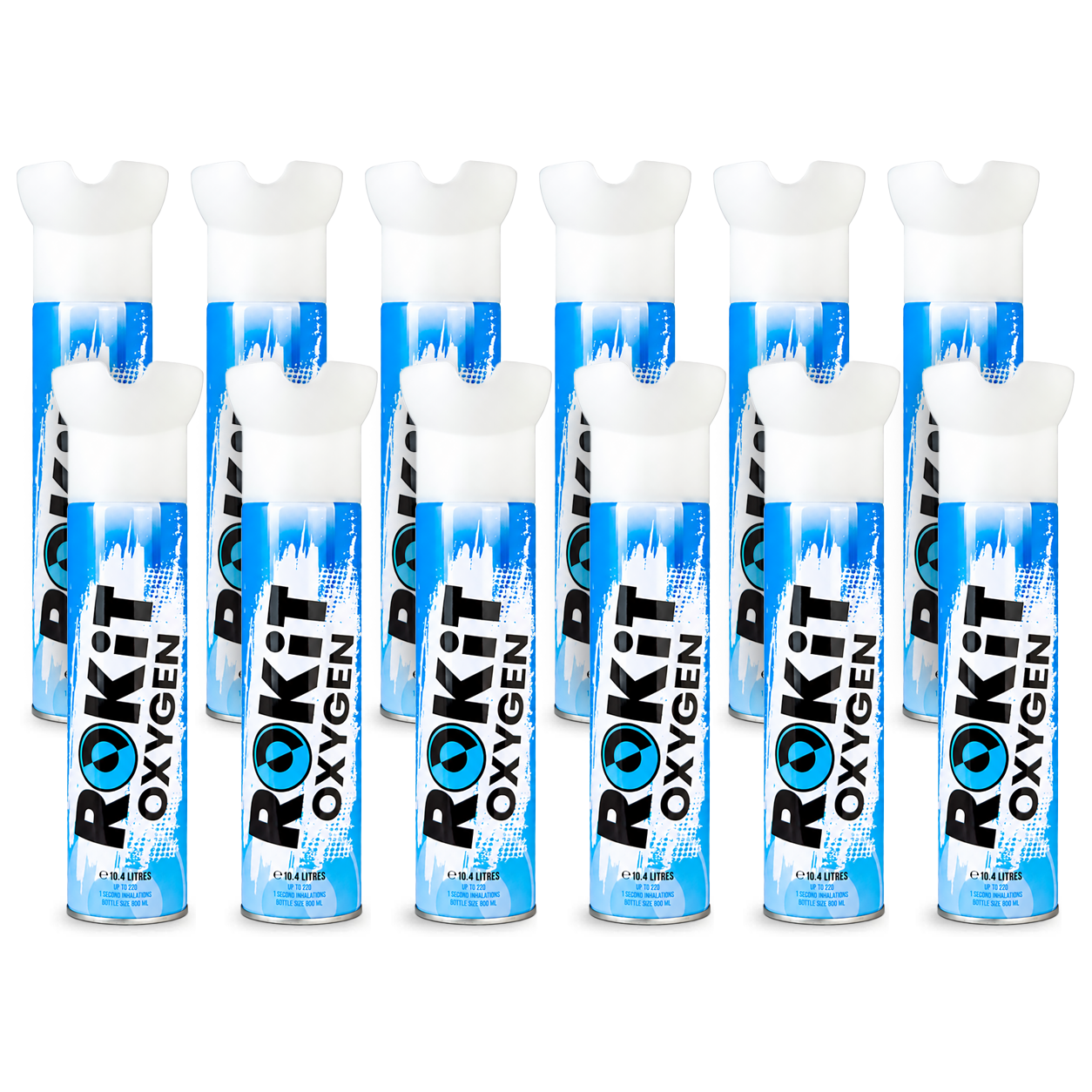 ROKiT Oxygen 10.4L | 12 Pack | 99.9% Pure Oxygen | 220+ Inhalations Each